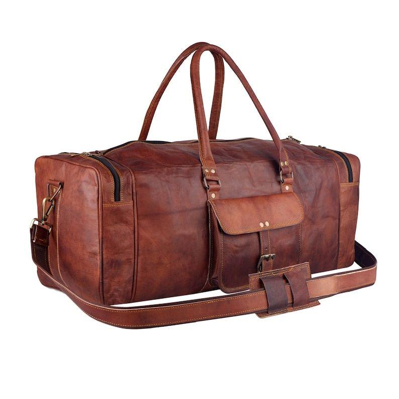 24" Men's Leather Genuine Travel Duffel Gym Vintage Luggage Overnight Weekend Bag