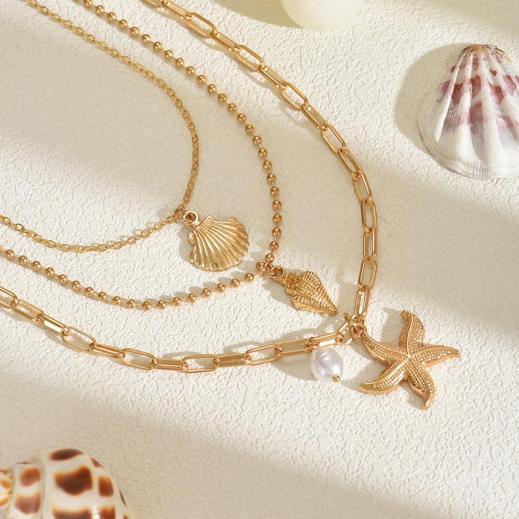 Бохо Y2K Многослойное ожерелье-цепочка с кристаллами для женщин, чокер с подвеской в виде звезды, луны, солнца, морской звезды, ракушки, конха, ювелирные аксессуары