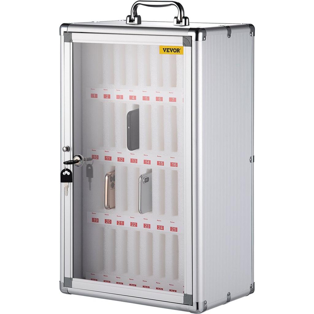 Cell Phone Storage Cabinet, 36 Slots, Aluminum Alloy Pocket Chart Storage Locker Box w/ Portable Handle, Key Lock & Handwritten Tags, Wall Mounted for