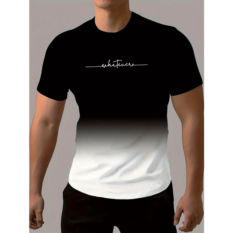 Летняя мужская повседневная эластичная спортивная футболка с градиентной расцветкой, футболка с круглым вырезом для моды