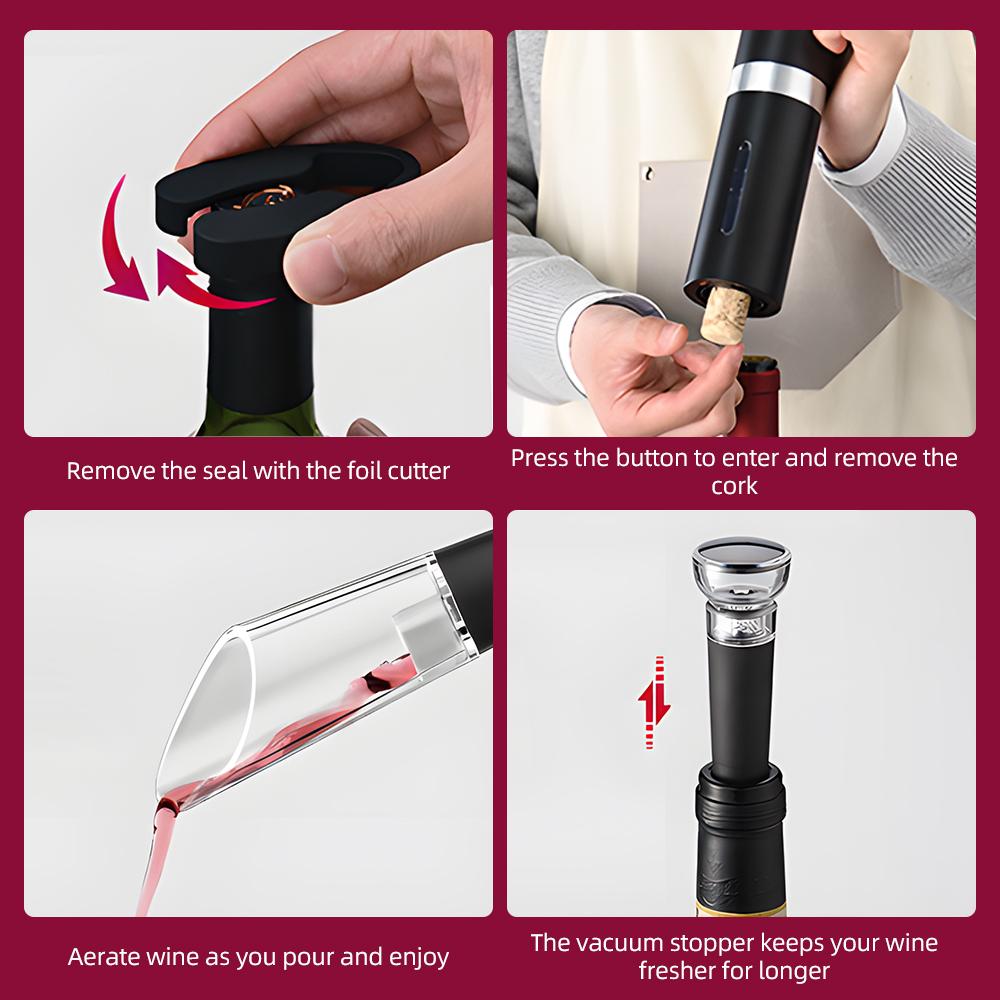 Electric Wine Opener Set Type-C Rechargeable Automatic Electric Wine Bottle Opener with Pourer /