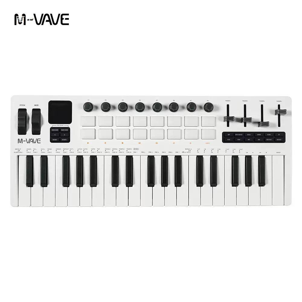 M-VAVE SMK-37 Pro 37-клавишный MIDI-клавиатурный контроллер со звуковым источником, пэдом для аранжировки и фейдером