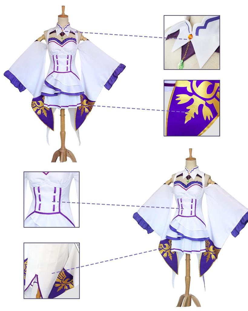 Эмилия Косплей с париком Дух Маг Re Zero Косплей Костюм Взрослый Костюм Культурный Фестиваль Событие Костюм Сценическая Одежда Эмилия Косплей Парик [Kamizu