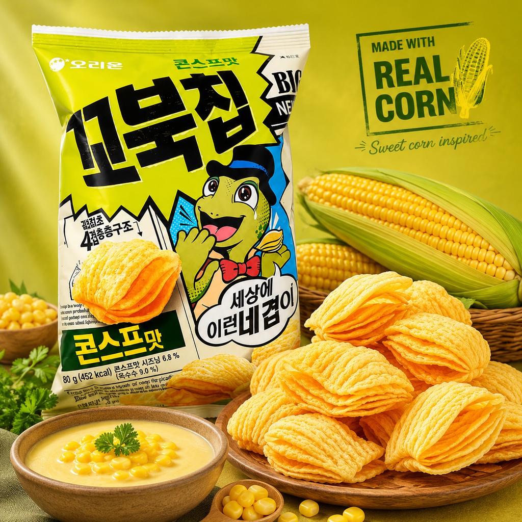 Orion Tortoise‑Shaped Sweet Corn Chips 70g sweet‑corn‑flavor crispy puffed snacks