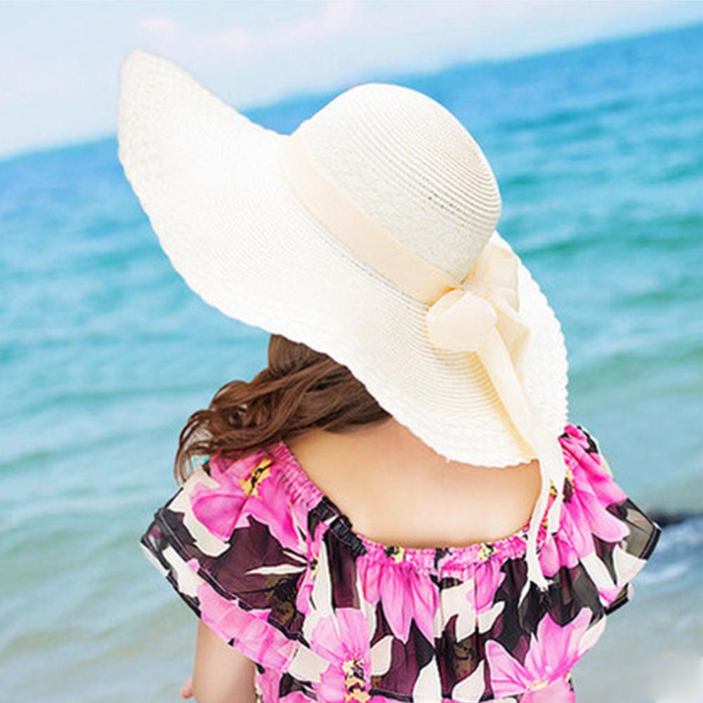 Women Straw Hat Wide Big Brim Folding Sun Caps Sun Visor Breathable Floppy Hat For Beach Travel