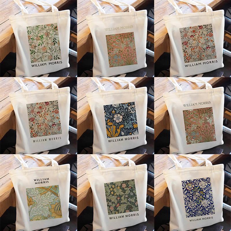 Сумка-тоут для покупок, винтажная сумка с листьями и цветами, Уильям Моррис, многоразовая сумка на плечо, складная модная холщовая сумка для покупок большой вместимости