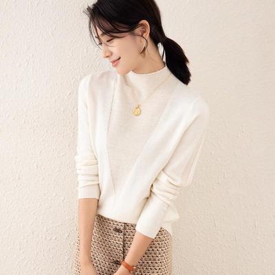 Женский шерстяной свитер TUHUANG с металлизированной нитью и полувысоким воротником