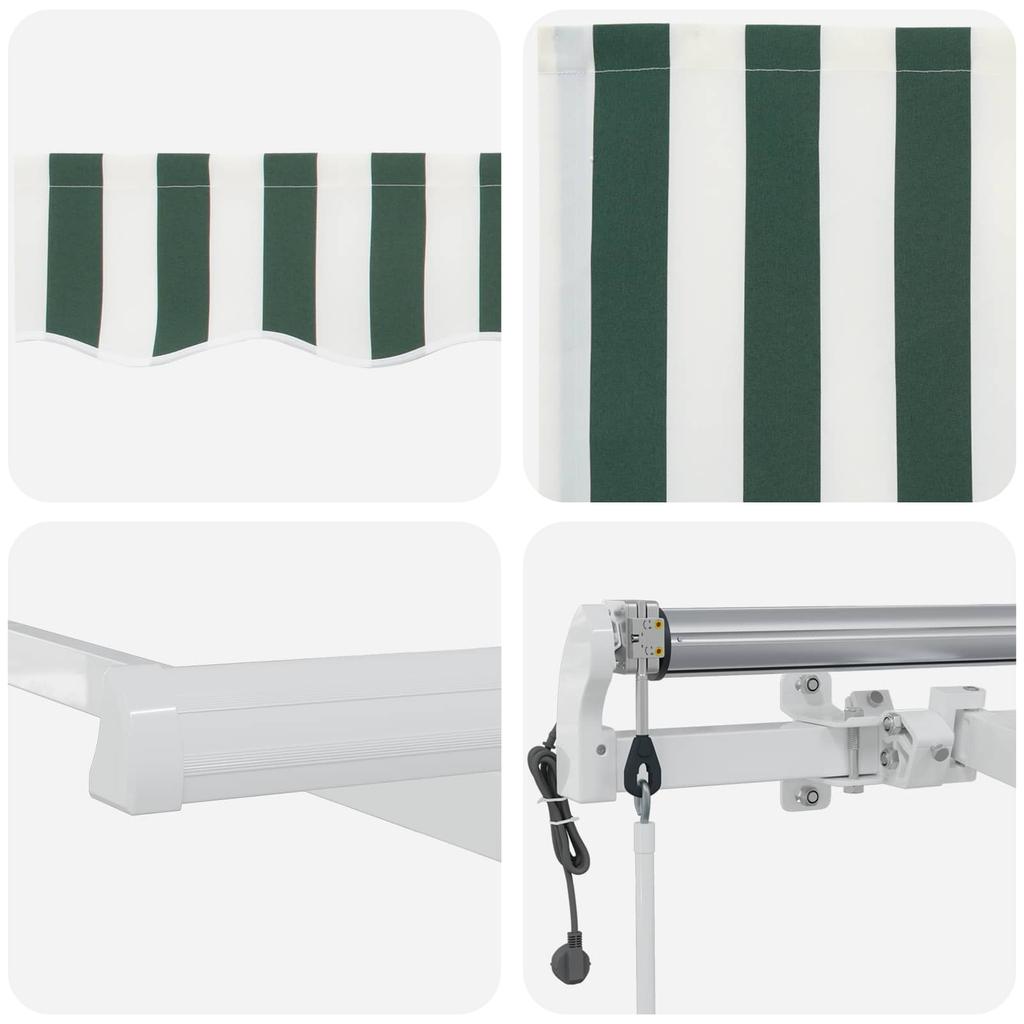 Retractable Awning Green and White 400 x 300 cm