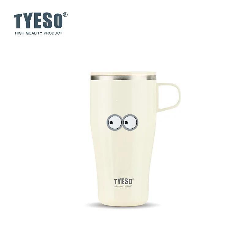 Tyeso 500ML Thermoses Insulated Coffee with Handle Portable Thermal Travel Mug for Hot Cold Drinks Outdoor Vacuum Office Home with Eye Sticker