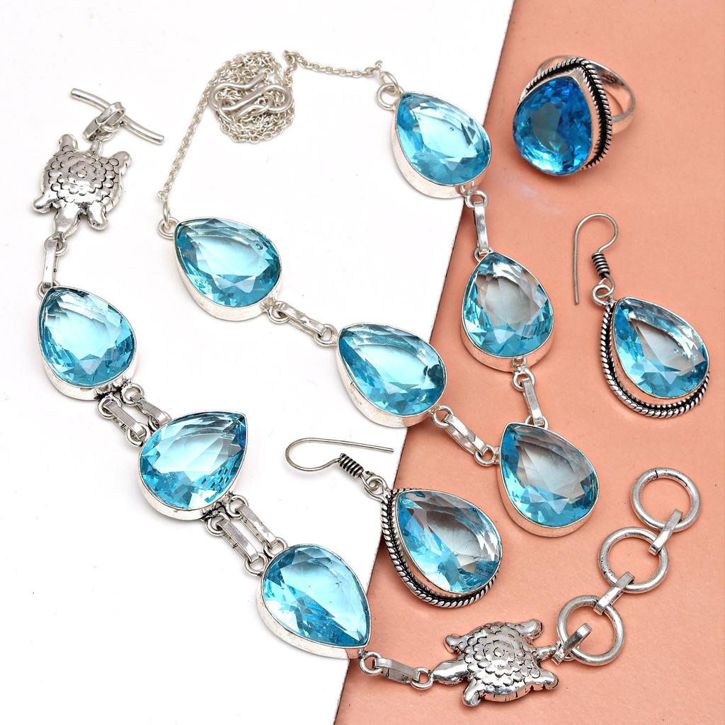 Topaz Blue London Jewelry Set  Gemstone Necklace Gift Sterling-20
