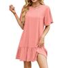Loose Casual Dress Women Short Sleeve Summer Ruched Solid Color Crew Neck Spring Leisure Trade