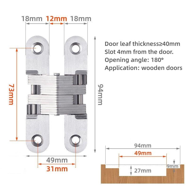 Hidden Gate Hinge Stainless Steel Invisible Door Hinges Concealed Barrel Wooden Box Silver