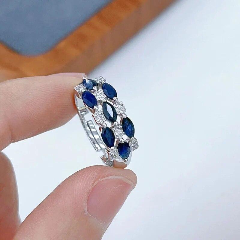 Sace Gems Кольца из стерлингового серебра 925 пробы с изменяемым размером 2*5 мм с натуральным сапфиром для женщин, ювелирные изделия для помолвки, коктейля и вечеринки