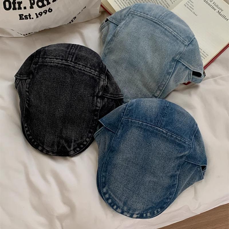 Retro Harajuku Style Washed Denim Forward Hat For Men And Women Spring Summer Casual Versatile Show Face Small Literary Berets