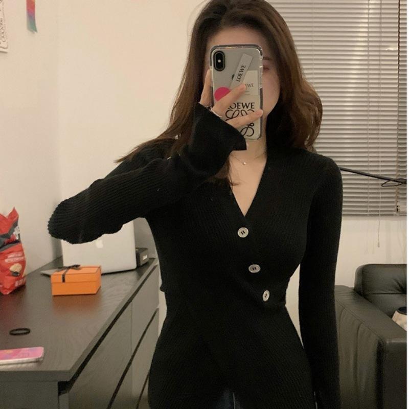 Весенне-осенний женский свитер, нижний свитер, повседневный уникальный вязаный свитер с внутренней крестовиной и v-образным вырезом в полоску внизу