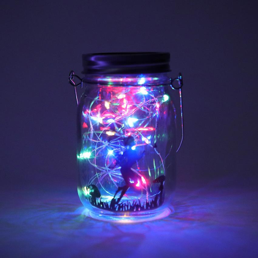 Solar Mason Jar Lights DIY Frosted Bottle Lamp Outdoor Lantern LED Waterproof Fairytale Firefly Jar String Light Courtyard Decor
