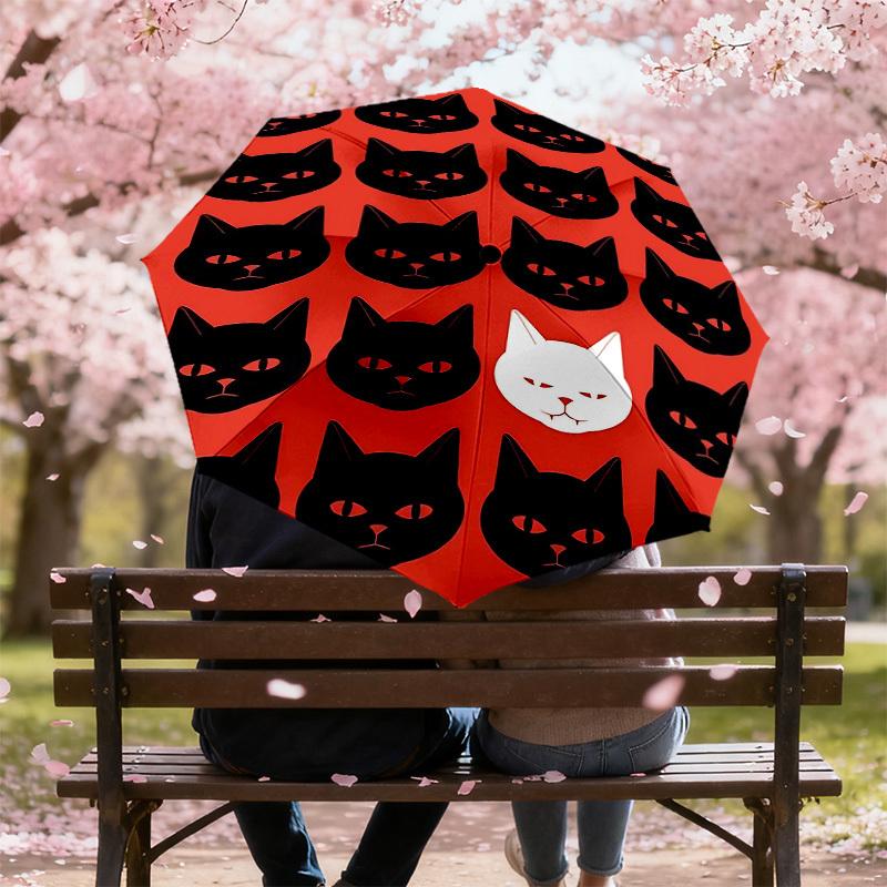 Уникальный белый кот среди черных кошек Зонт: Незаменимый спутник для приключений на природе с автоматическим открытием и закрытием, легкий и прочный для путешественников 137