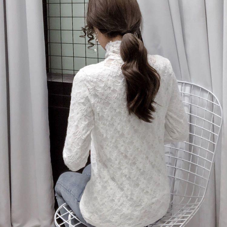 Модные женские топы больших размеров с высоким воротом и кружевом на бретельках, весна и осень, симпатичный однотонный топ-майка