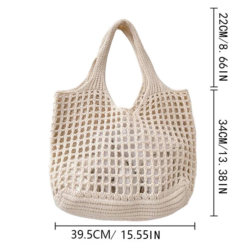 Yogodlns Casual Hollow Knitted Large Tote Bag Designer Handmade Woven Women Shoulder Bags Luxury Summer Beach Bag Shopper Purses