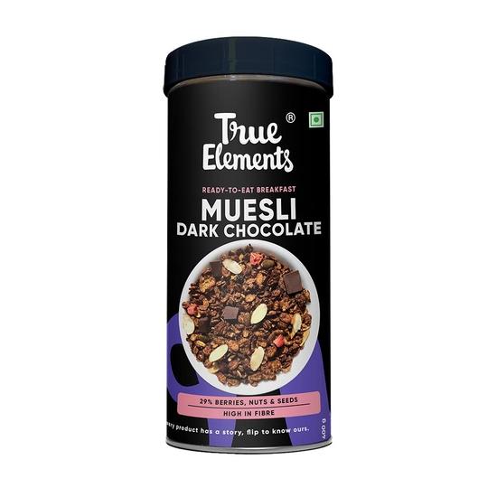 Шоколадные мюсли 400 г от True Elements - 100% цельнозерновые хлопья для завтрака | Мюсли с фруктами, орехами и семенами | Здоровые хлопья для завтрака для диеты