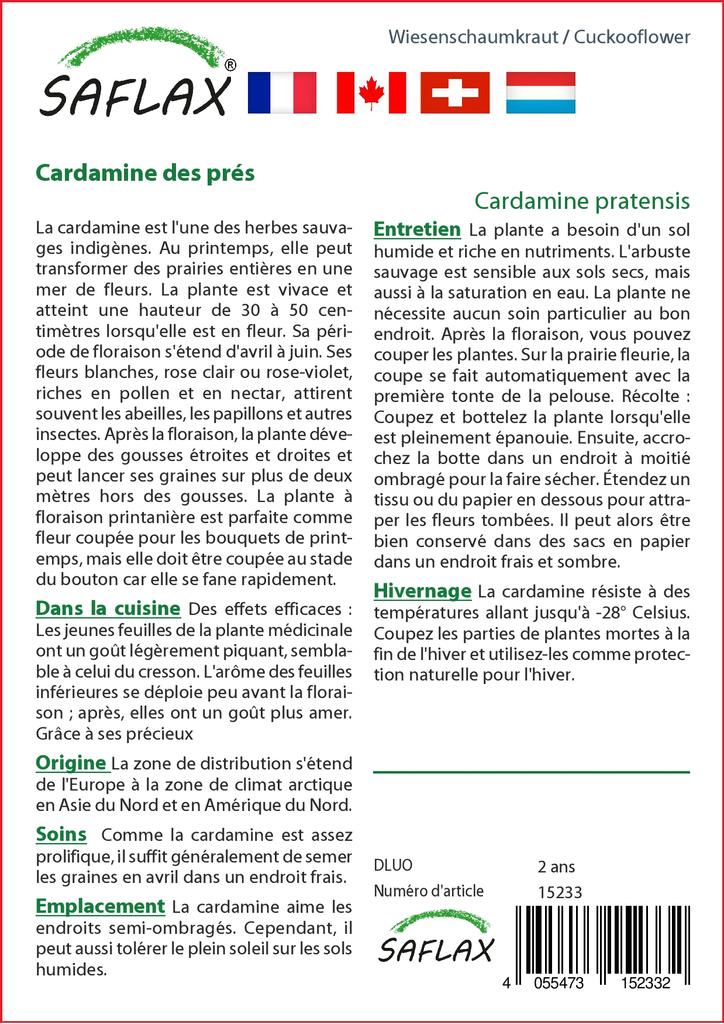 SAFLAX - Garden in the Bag - Cuckooflower - 100 seeds - With substrate in a fitting stand up bag - Cardamine pratensis