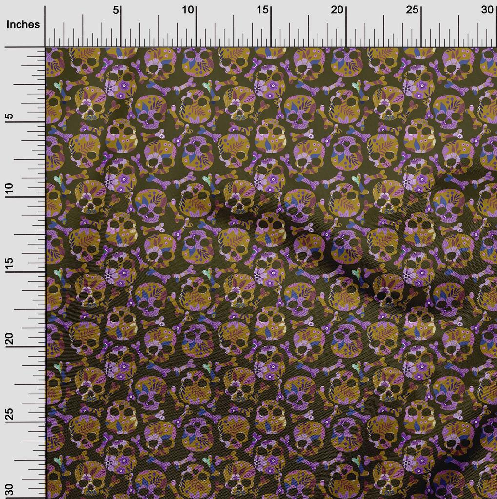 oneOone Cotton Flex Light Brown Fabric Skull Sewing Fabric By The Yard Printed Diy Clothing Sewing Supplies 40 Inch