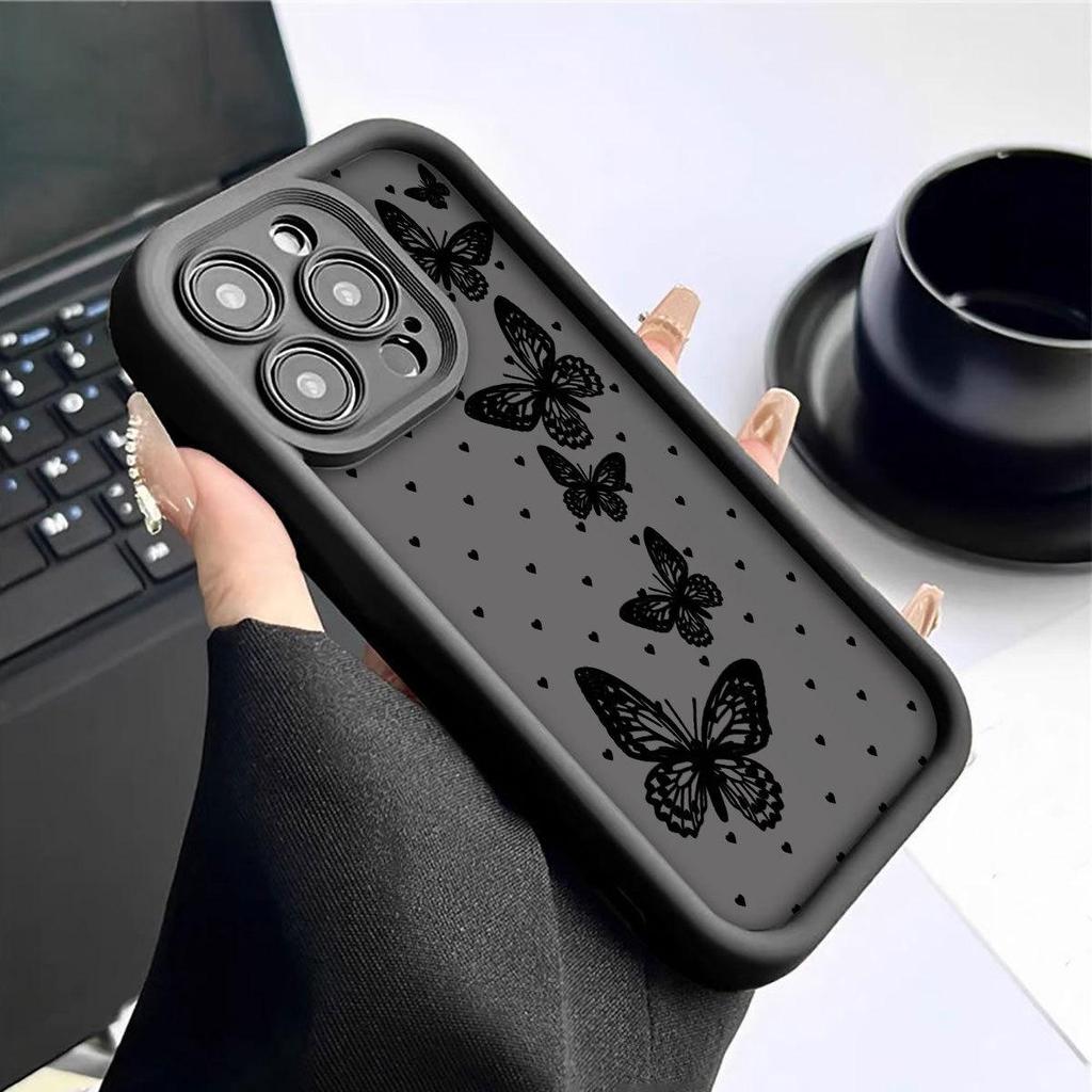 Черный кейс для телефона с узором «Бабочка» для iPhone 14/15/16/17 Pro Max