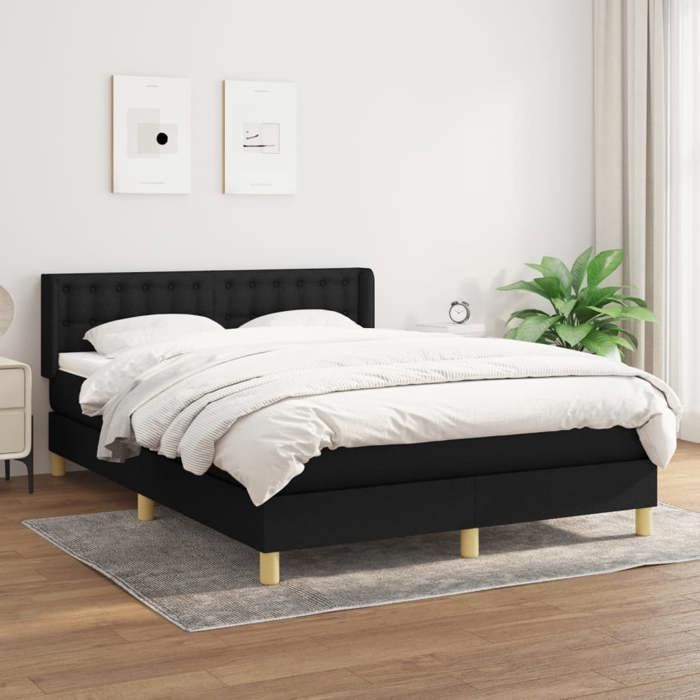 Maison Exclusive - Sommier à lattes de lit avec matelas Noir 140x190 cm Tissu