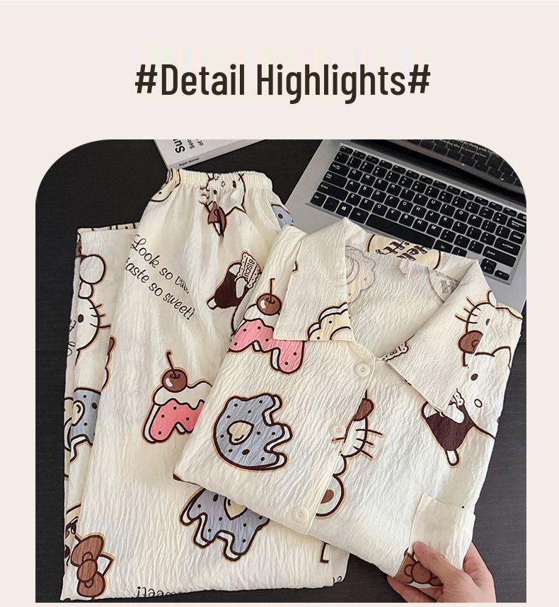 2025 Милый мультяшный женский пижамный комплект - Весенне-осенний кардиган с длинными рукавами и брюки