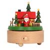 Wooden Rotating Music Box Round Bottom Santa House Christmas Music Box for Decoration Wooden Round
