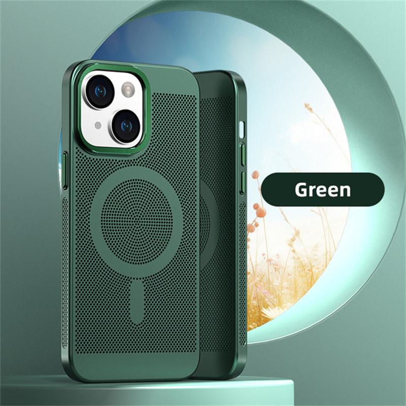 Metal Lens Protection Breathable Mesh Magnetic Magsafe Wireless Charging Hard Phone Case For iPhone 11 12 13 14 15 16 Pro Max Cover