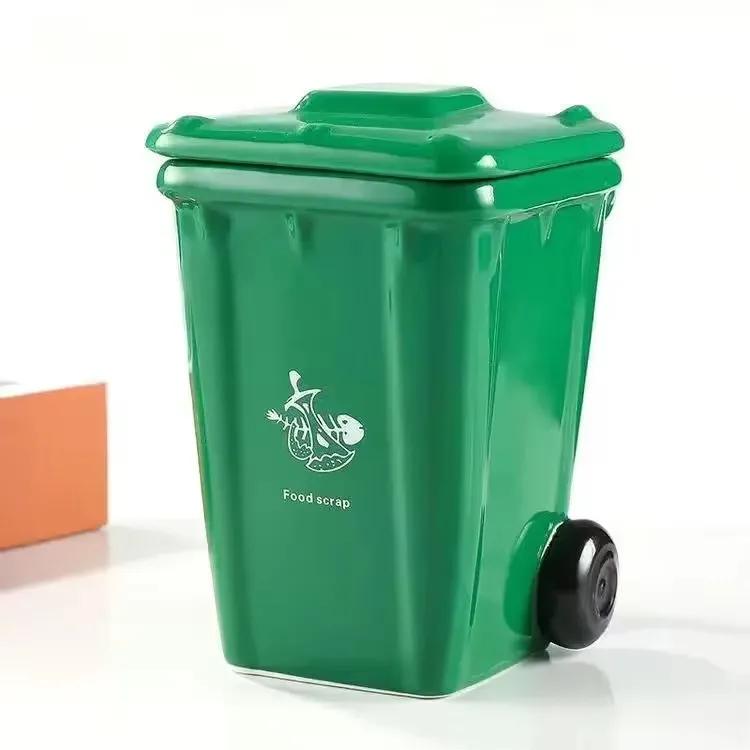 Square Trash Can Ceramic Mug Green Recyclable Bucket Water Cup Fun Creative Exotic Coffee Cup Latte Coffee Cup Cute Coffee Mug
