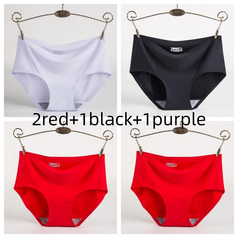4Pcs Women Ice Silk Panties Elasticity Seamless Underwear Lingerie Solid Triangle Briefs Lingerie