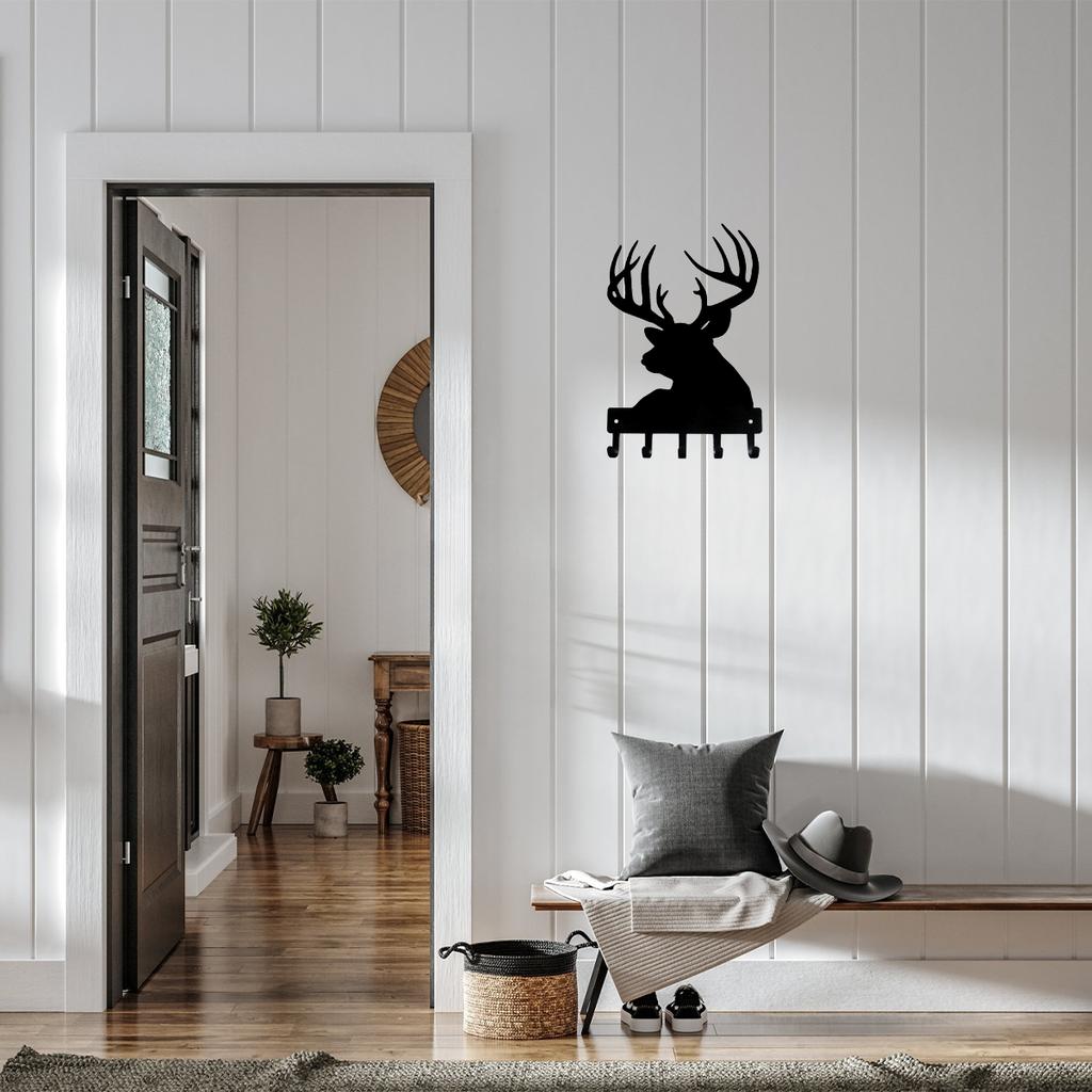 Вешалка для ключей в виде головы оленя - настенное искусство из металла шириной 6/9 дюймов с настенными крючками для хранения ключей и пальто