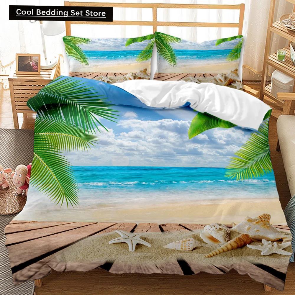 Комплект постельного белья Beach Summer Ocean Комплект постельного белья Hawaiian Marine Sea Waves 3D Print Starfish Полиэстеровый пододеяльник Queen King