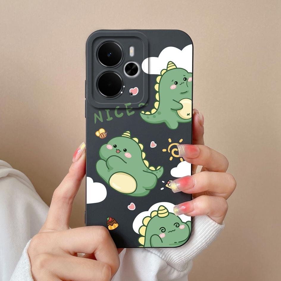 Cover Case For Oppo Realme 14T 14 14X Narzo 10 30 60 P3 C75x A5 Pro Cute Cartoon Dinosaur Pattern Liquid Silicone Anti Fingerprint Shell For Oppo Capa