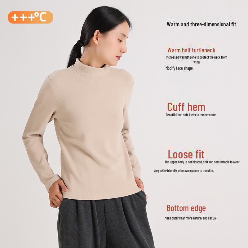 460G Женская бархатная теплая футболка с длинным рукавом и полувысоким воротником - Зима и осень