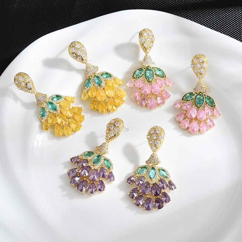 Серьги из серебра 925 пробы с иглами и трендовыми виноградными серьгами для женщин, цветные серьги с цирконием, темпераментные серьги, женские аксессуары для ушей