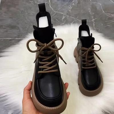 Короткие туфли для женщин со шнурками в стиле панк, черные боевые женские ботильоны на шнуровке из искусственной кожи, горячее предложение в корейском стиле