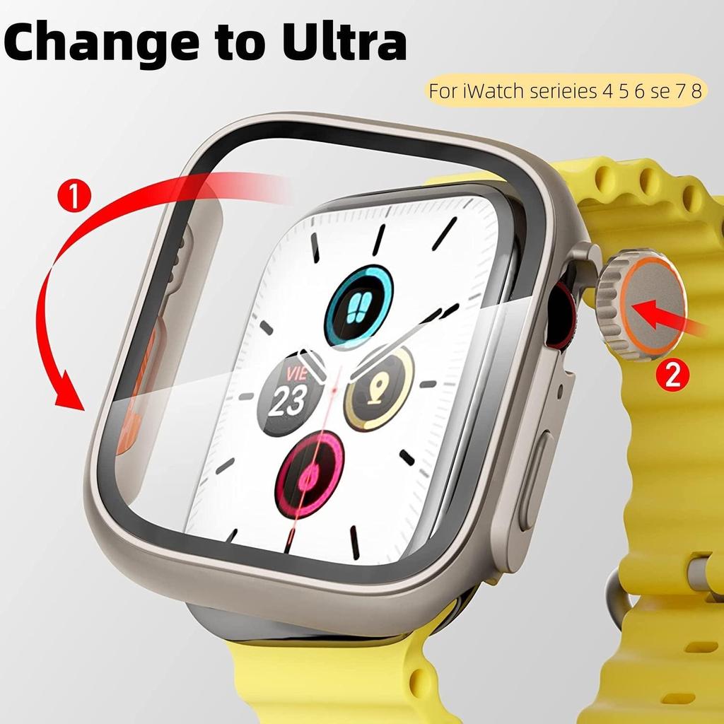 Корпус из закаленного стекла + чехол для часов ПК для Apple Watch 8 7 45 мм 41 мм 44 мм 40 мм Обновление до Apple Watch Ultra 49 мм Защитный бампер-экран