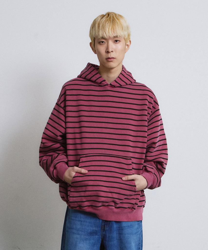PIGMENT Daily Stripe Hoodie (Burgundy)