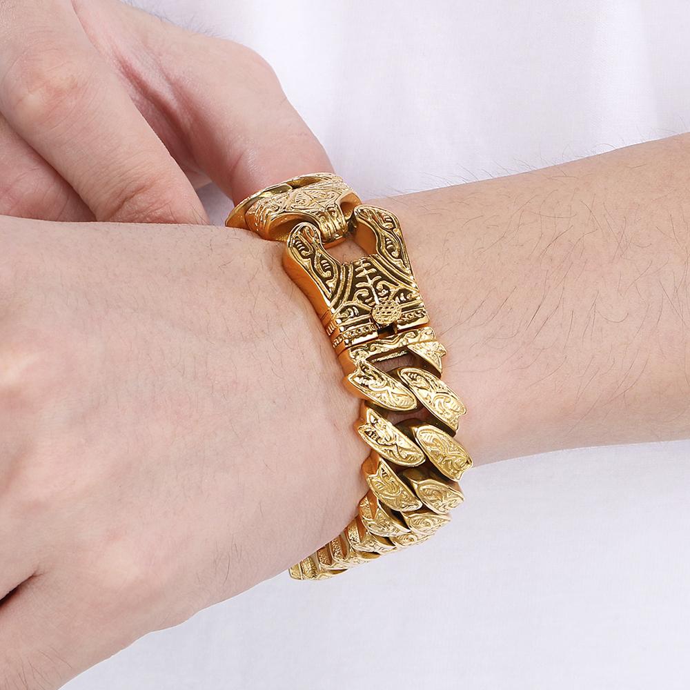 Крутой тяжелый браслет из цельной нержавеющей стали для мужчин, массивный, ширина 20 мм, тотемный стиль, цепочка, велосипедные браслеты, мужские, 4 цвета в наличии