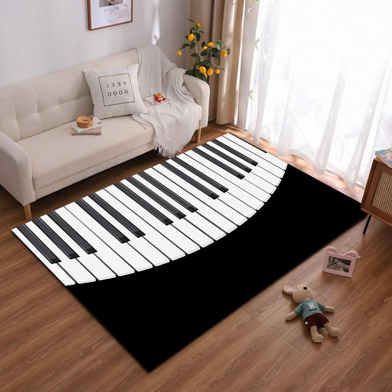 Piano Keyboard Pattern Black and White Rug Non-slip rug suitable for living room and bedroom sofas
