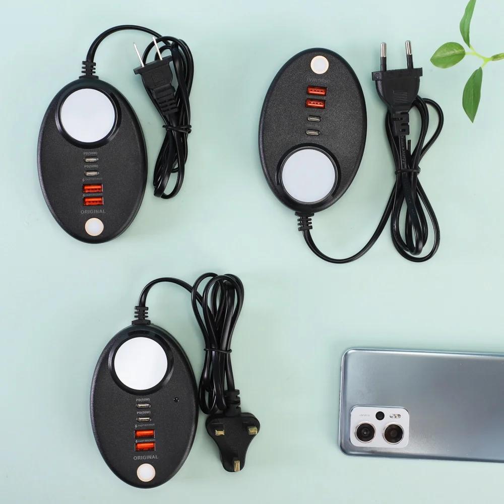 Зарядное устройство USB Type C, 4-портовая USB-зарядная станция для нескольких устройств, адаптер USB-концентратора мощностью 50 Вт для iPhone, Samsung, Xiaomi, удлинительная розетка