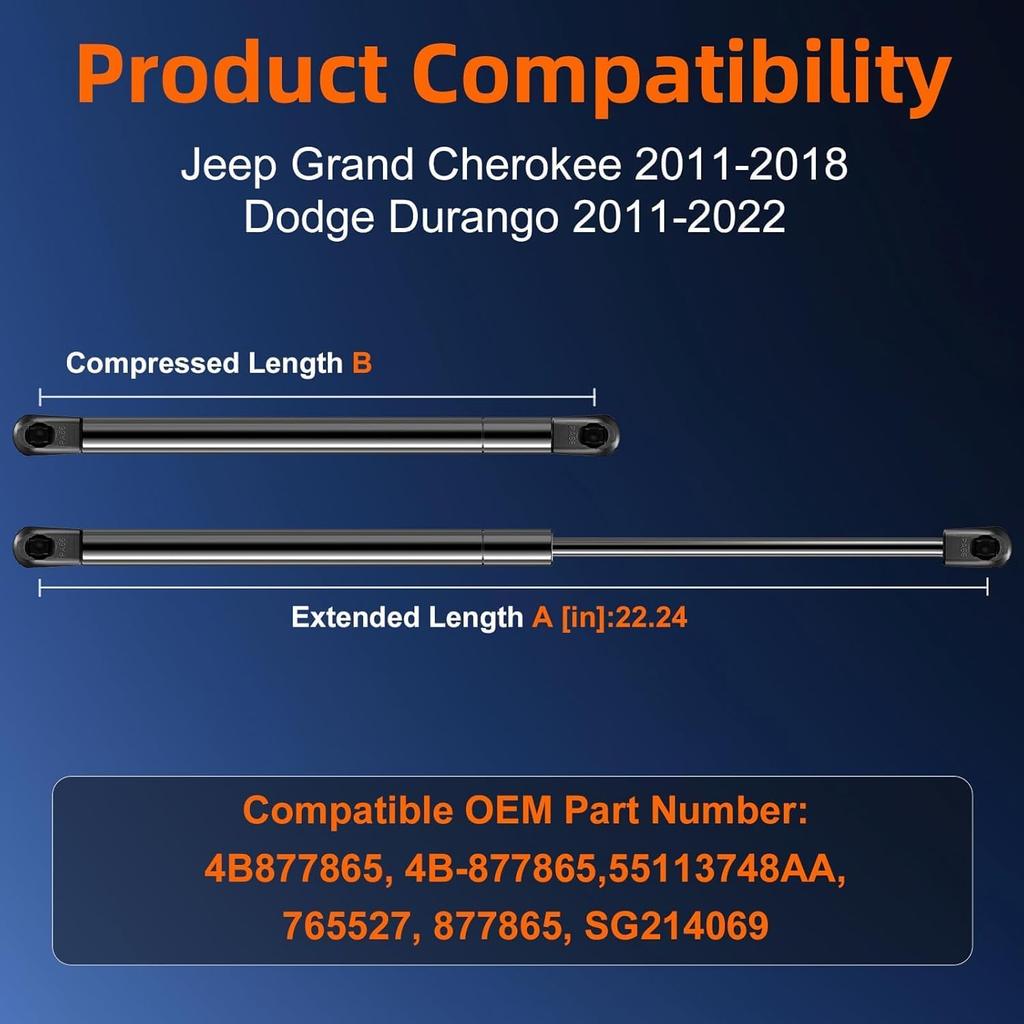 Qty (1) 55113748AA Hood Strut Lift Support Compatible With Jeep Grand Cherokee 2011- Accessories, Bonnet Shock Strut For 2011- Dodge Durango