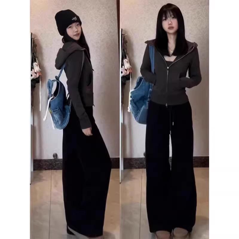 Women's Navy Blue Sporty Zipper Sweatshirt - American Style, Early Autumn 2025