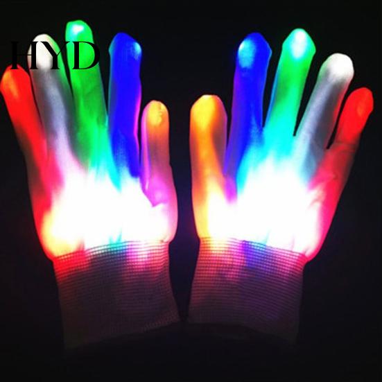 Мигающие пальцевые фонарики LED Перчатка для рейва 7 цветов Светящиеся перчатки на запястье для детей, подростков, взрослых Светящиеся шоу Вечеринка Хэллоуин Карнавал