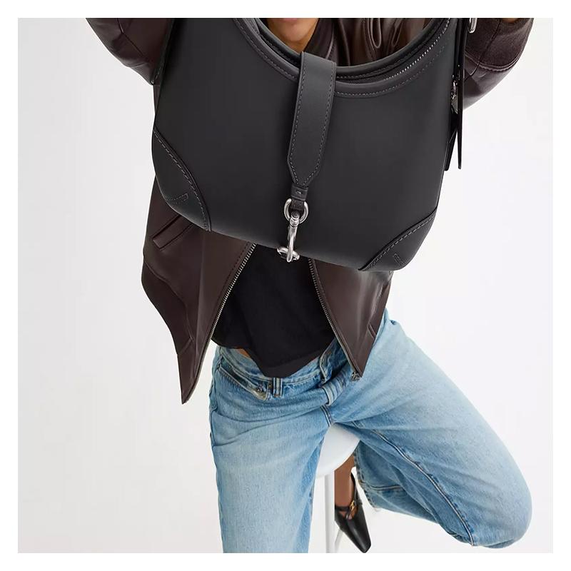 COACH Hamptons 27 Adjustable Handle Built-in Card Slot Leather Hobo Bag Hand Shoulder Bag Large Women's Black
