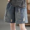 Women's Summer Denim Shorts New Pants Women's Casual Loose Piercing Embroidered Splicing