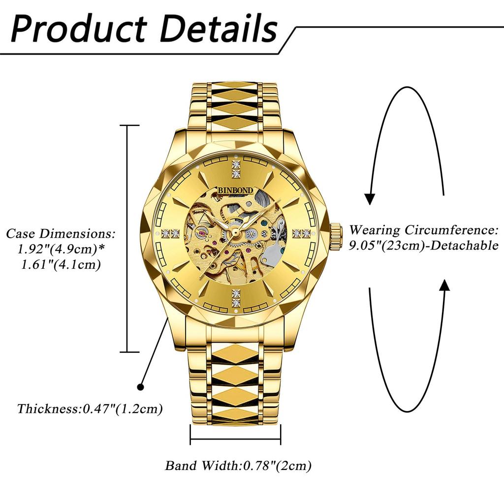 Автоматический скелетон 3ATM водонепроницаемый светящийся аналоговый нержавеющая сталь золото простые стильные повседневные деловые модные аксессуары день рождения годовщина